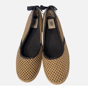 UGG Polka Dot Bow Indah Burlap Slip On Flats Shoes Women's size 8.5